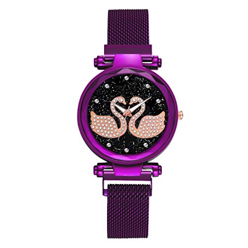 Yivise Magnet Stone Swan Diamond Lady Reloj de Transferencia Reloj de Cuarzo Casual para Mujer(D)