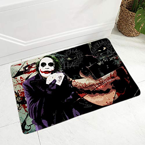 yqs Felpudo Suave Alfombra de Franela Alfombra Alfombra Estera para Comedor Dormitorio decoración Dibujos Animados Doormat Non-Slip Horror Payaso Joker Comedor Doormat Rug