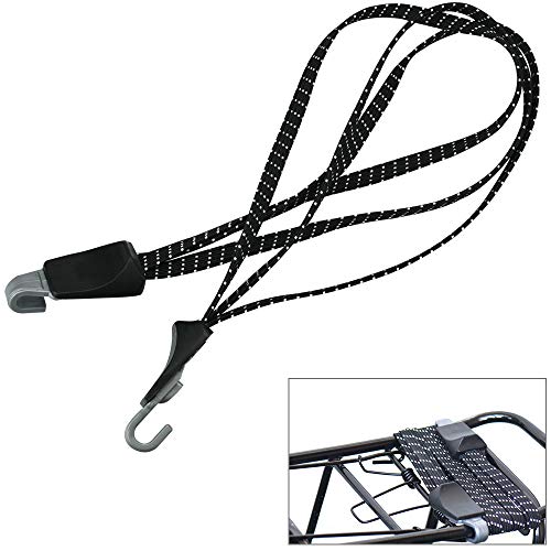 YUSHIWA Pulpo Elástico Plano Cuerda de Goma Ajustable Cuerda Gancho de Moto Bicicleta Tensores de Equipaje con Gancho de Acero Inoxidable para Amarrar Artículos (Negro, 65 cm / 25")