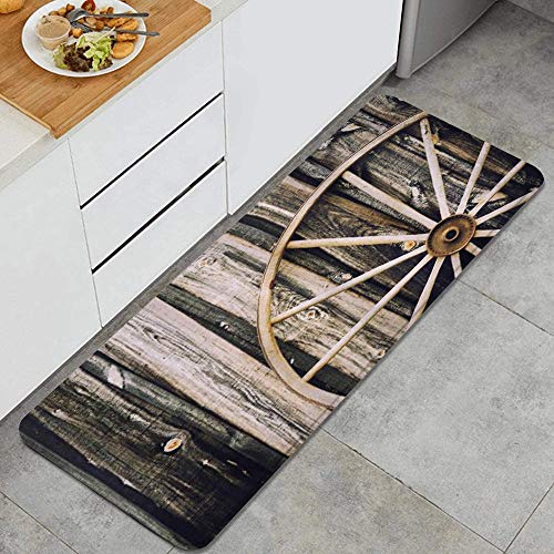 ZORMIEY Alfombras Cocina Lavable Antideslizante Alfombrilla de Goma Alfombra de Baño Alfombrillas Cocina 45x120cm,Vagón de Madera Puerta de Granero de Madera y Granja rústica de Rueda oxidada Vintage