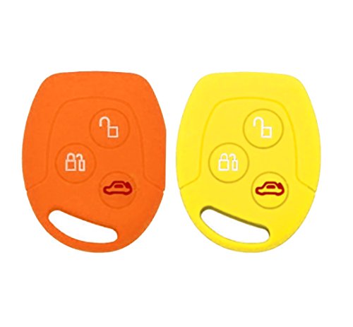 2 Piezas Silicona Funda para Llave de Coche Car Key Cover para Ford Mondeo Festiva Fiesta Focus 3 Botones(Amarillo + Naranja)