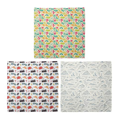 ABAKUHAUS Pack de 3 Bandanas Unisex, Globos de aire de la cámara Coches Sombrero de sol adorno de castillos de la vendimia en rocas Arte, Multicolor