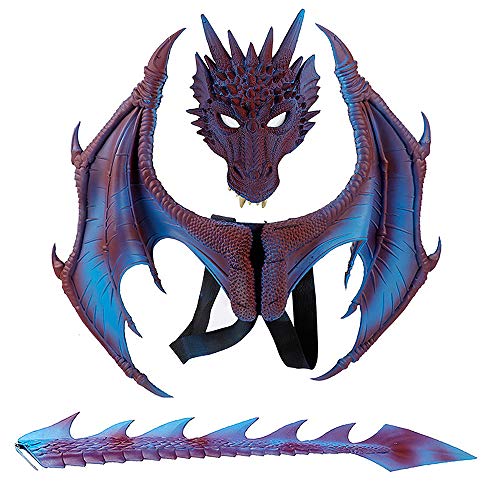 Accesorios de Cosplay de dragón de máscara ala y Cola Disfraces de Halloween para niños Decoraciones de Fiesta Set Niños Fantasía Dinosaurio Disfraz de dragón de Cola de ala Animal