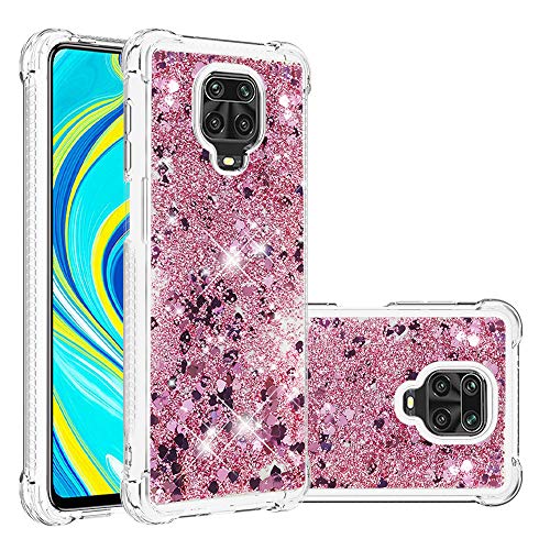 Adamarkeer - Funda para Xiaomi Redmi Note 9S, Redmi Note 9 Pro, funda Redmi Note 9 Pro Max, con purpurina brillante, transparente, gel de silicona de arena movediza, color oro rosa