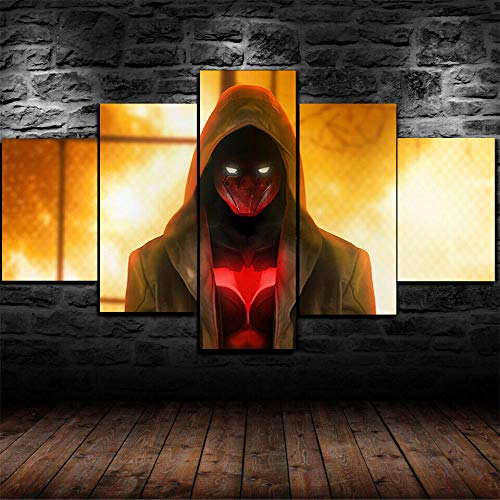 ADKMC 5 Piezas de Lienzo Arte Mural Red Hood Superhéroe DC Batman Pinturas de Lienzo de Año Nuevo Pinturas de Lienzo de Arte de Pared para la Sala de Estar Decoración de Navidad en casa