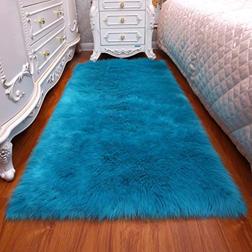 Alfombra sólida de pelo largo para sala de estar, decoración de piel artificial, rectángulo, alfombrilla esponjosa, cojín antideslizante para silla, funda para sofá, alfombras lisas, azul, 45x45cm