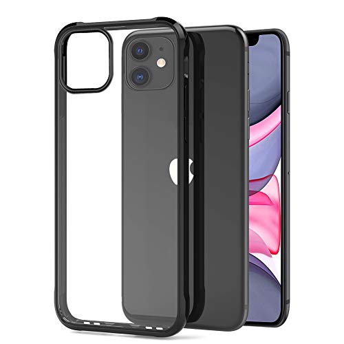 Amonke Funda para iPhone 11, Absorción de Golpes, Protección Reforzada contra Caídas, PC Transparente Rígido + Marco TPU Silicona Negro Flexible, Compatible con iPhone 11 6,1” (2019)