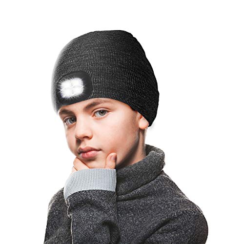 ANBET Gorro de Punto para niños con lámpara LED Mantener Caliente, Regulable, Faro Recargable USB Gran Regalo para niños y niñas