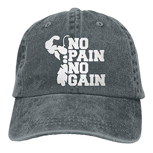 AOHOT Classic Hombre Mujer Gorras de béisbol,No Pain No Gain Denim Baseball Caps Hat Adjustable Cotton Sport Strap Cap for Men Women