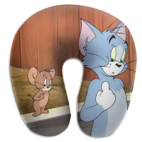 AOOEDM Cartoon-Tom-Jerry Almohadas en Forma de U Almohada de Viaje portátil para el Cuello, Almohadas Suaves para Exteriores Almohadas de Espuma viscoelástica cómodas y Transpirables, para Soporte de