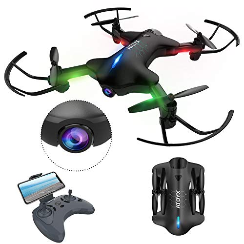 ATOYX Drone con Cámara, 720 HD Drone Plegable con App WiFi FPV , Altitud Hold, Modo sin Cabeza, Una Tecla de Despegue y Aterrizaje de Gravedad RTF, Mejor Regalo,AT-146