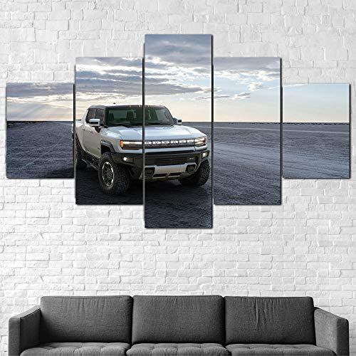 AWER Canvas Wall Art，2022 GMC EV Coche F1 Material Tejido Impresión，Impresión En Hd，Imagen Modular，decoración del hogar，5 Piezas 150x80cm，Con Marco