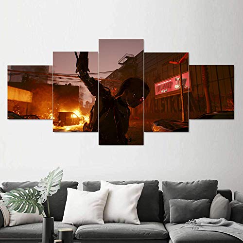 AWER Lienzos Cuadros Impresos Videojuego Cyberpunk 2077 Artística Imagen Gráfica Wall Art Panel Cuadros Modernos Decorativo para Tu Salón o Dormitorio 5 Piezas 150x80cm