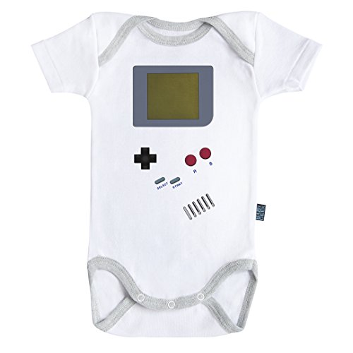 Baby Geek - Consola portátil retro para bebé, manga corta, algodón, color blanco, costuras grises, color blanco gris 18-24 meses