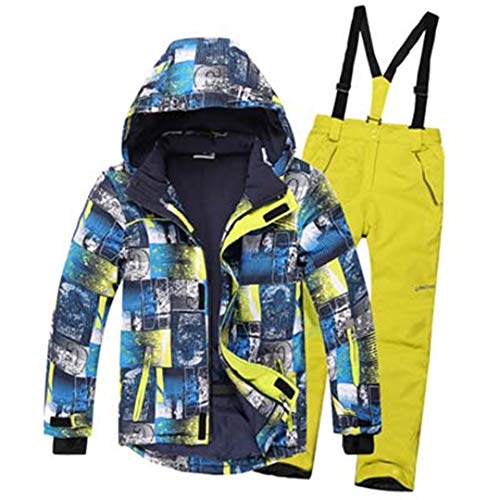 BAITE ONE Traje de esquí para niños, a Prueba de Viento, Impermeable, cálido, para niñas, niño, Nieve, Pantalones, Babero, Chaqueta de esquí de Invierno Yellow 158-164cm