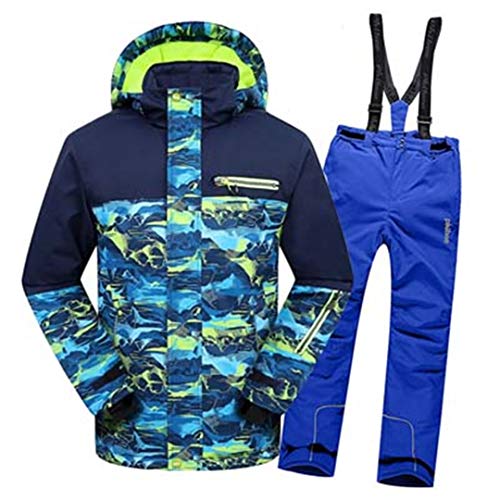 BAITE ONE Trajes de esquí para niños Chaqueta Impermeable a Prueba de Viento Pantalones con Pechera para niños Trajes de esquí para niños térmicos Color Blue 158-164cm