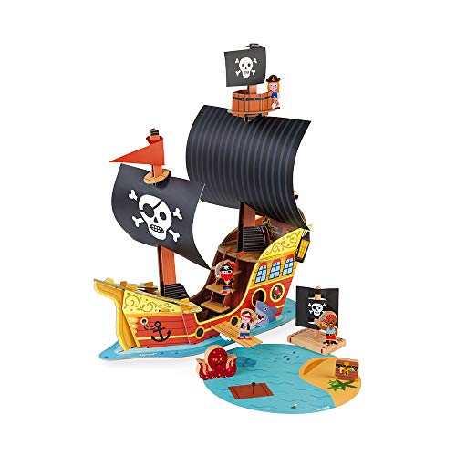 Barco pirata Story - 7 figuritas de madera - Juguete de imaginación - Piratas y tesoros - A partir de 3 años