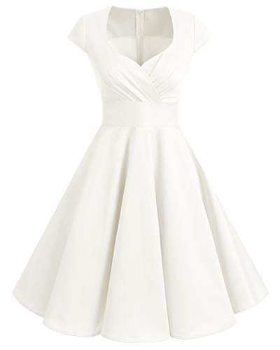 Bbonlinedress Vestido Corto Mujer Retro Años 50 Vintage Escote En Pico Off White 2XL