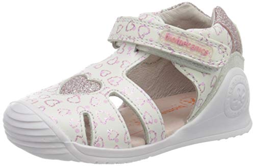 Biomecanics 202125, Sandalias para Niñas, Blanco (Blanco Y Corazones (Sauvage Y Glitter) B), 22 EU