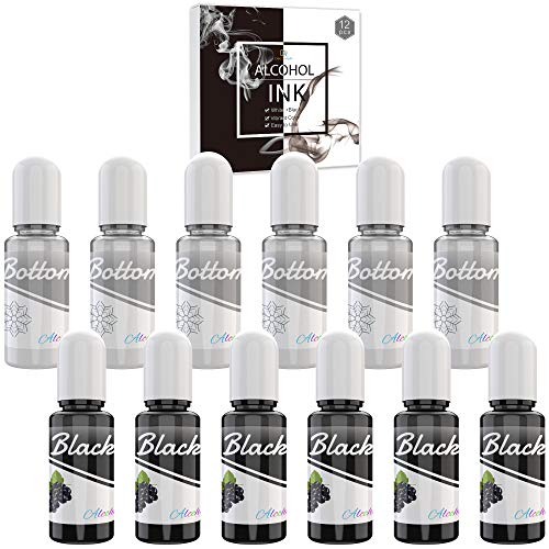 Blanco y Negro Alcohol Ink Set - 120ml Tinta Alcohol para Pintura de Resina Epoxi, Fabricación de Placas Petri Resina, Yupo - Tinte de Color de Pintura Alcohol Epoxy para Arte de Resina, Vasos - 4oz
