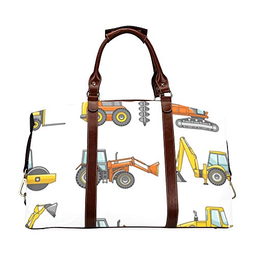 Bolsa de Lona de Viaje de Moda Carretilla elevadora Grúa Excavadora Tractor Bulldozer Camión Clásico de Gran tamaño Impermeable PU Cuero Bolsa de Viaje básica Bolsa de Lona de Senderismo