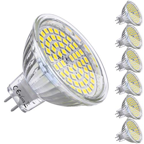 Bombilla LED GU5.3 MR16 12V 5W Blanco Frio Equivalente a Halogeno 35W Spot Luz GU 5.3 6000K Foco Ojo de Buey 450 Lumen No-regulable Ø50 x 48 mm Pack de 6