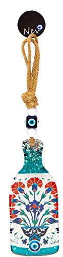 Botella de flores – Nazar Boncuk Evil Eye mal de ojo turco 13 cm cristal con marco turquesa dorado colgante de pared colgante decoración del hogar decoración de pared decoración de pared