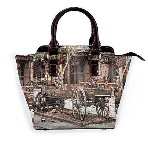 BROWCIN Western Town Vintage antiguo vagón de madera en la tradicional ciudad fantasma americana Desmontable Moda Tendencia Bolso de las señoras Bolso de hombro