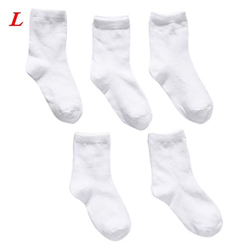 Calcetines hasta Rodilla Niñas 5Pairs niños calcetín Blanco bebé niña sólido Transpirable algodón Deporte Primavera Niña (Color : Large)