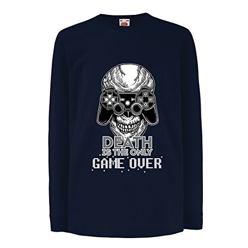 Camisetas de Manga Larga para Niño Game Over - Juego Terminado, Jugador de Calavera, Esqueleto, Regalo Divertido, Citas de Juegos (9-11 Years Azul Multicolor)