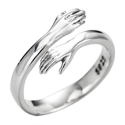 Canghai Anillo de plata de ley 925 de Yingdidujic, anillo ajustable para mujer, anillo de dedo abierto para niña, regalo (plata)