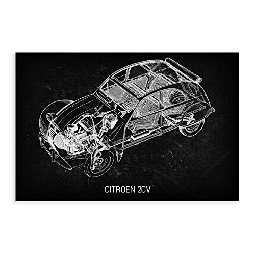 Cars-Cutaway02 Citroen 2CV Lienzo Póster Decoración Dormitorio Deportivo Paisaje Oficina Decoración Habitación Regalo 12 × 18 pulgadas (30 × 45 cm) Unframe-style1