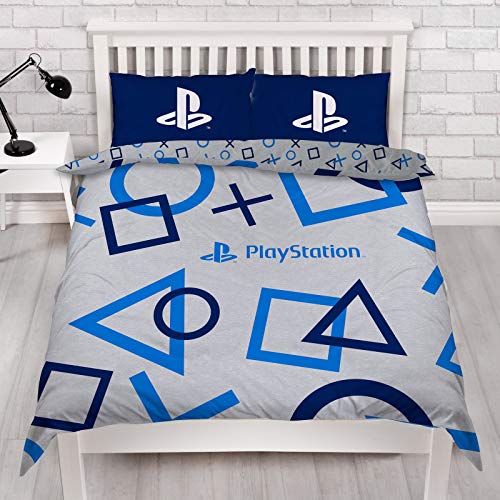 Character World Playstation - Juego de cama doble (funda de edredón y funda de almohada a juego, con licencia oficial de Sony Playstation, reversible, dos caras), color azul