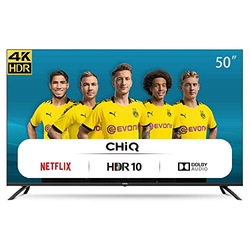 CHiQ Televisor Smart TV LED 50 Pulgadas 4K UHD, HDR 10/HLG, WiFi, Bluetooth (Solo Auriculares y Altavoces), Youtube, Netflix, Prime Video, 3 x HDMI, 2 x USB - U50H7L