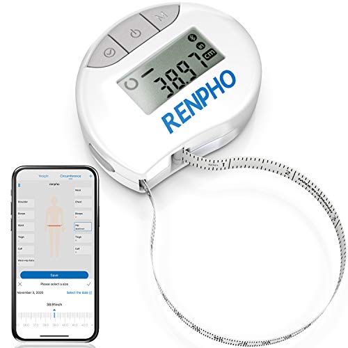 Cinta métrica inteligente con aplicación: cintas métricas Bluetooth RENPHO para medir el cuerpo, fitness, retractable, mide la circunferencia de la parte del cuerpo, pulgadas y cm