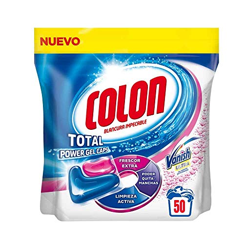 Colon Total Power Gel Caps Vanish Detergente para Lavadora con Agentes Quitamanchas, Formato Cápsulas - 50 Dosis