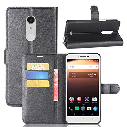 Compatible con ALCATEL 3 5052D / ALCATEL 3 Spectrum (5.5) (2018), cubierta protectora con función atril, funda de gel TPU suave, piel ecológica, billetera (negro)