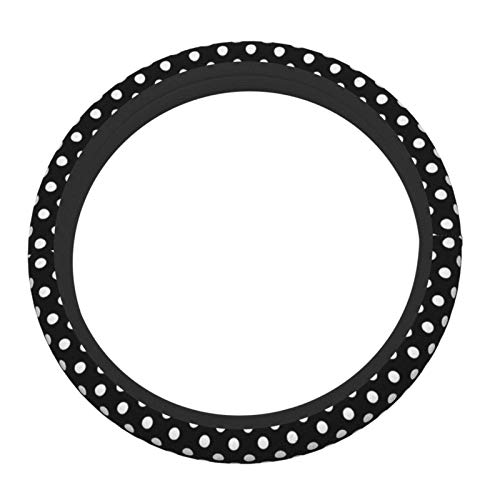 Cubierta elástica para volante de coche de lunares negros blancos, ajuste universal de 15 pulgadas, protector de volante de goma de neopreno