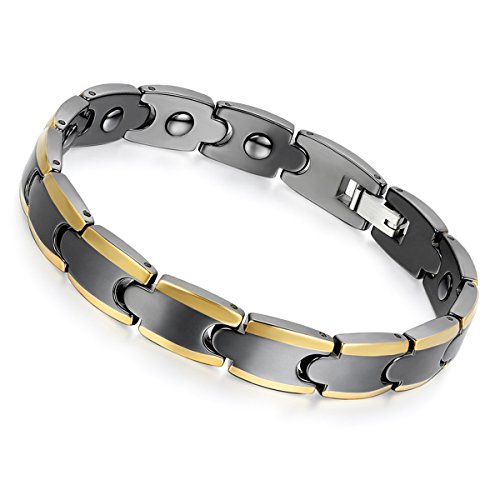 cupimatch Hombre Cerámica Pulsera, 9 mm de ancho Encanto clásico de acero inoxidable pulido Enlace muñeca brazo Maduro, Negro Oro