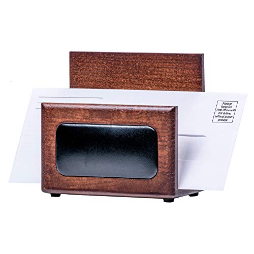 Dacasso Walnut and Leather Letter Holder Tarjetero de Piel, Madera, Nogal y Cuero Negro, 13.97 x 7.2897999999999898 x 12.7 cm