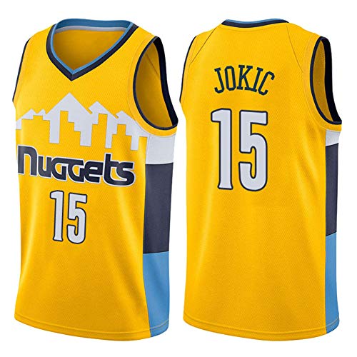 DDSC # 15 Jokic Camiseta de Baloncesto Jersey Chaleco de competición Bordado City Edition para Hombre Boutique Sports Style Boy Pullover Ropa Yellow-Medium