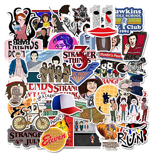 DIWSO Sticker Pack (75 PCS)Stranger Things Calcomanías, pegatinas vinilo para Portátiles de para Botellas de Agua, Frasco hidráulico, Tabla de Snowboard, Equipaje,Guitarra, Monopatín, teléfono Celular