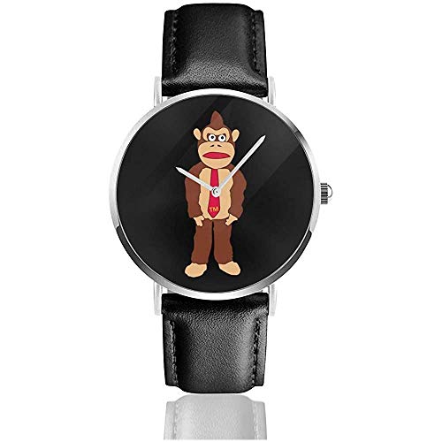 Donkey Kong TM Tie Watches Reloj de Cuero de Cuarzo con Correa de Cuero Negra para Regalo de colección