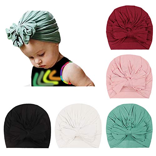 DRESHOW 5 Pcs Gorro Bebé Sombrero de Punto Niño Niña Sombrero Sombrero Grande Arco Suave Lindo Nudo Beanie de Vivero