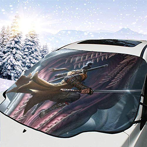 Drew Tours SEKIRO Shadows Die Twice Car Front Cover, Sunshade Frost Guard Winter Protector Car Automotive Front Car Snow Covers, Adecuado para la mayoría de los automóviles 58x46In CSW-3537