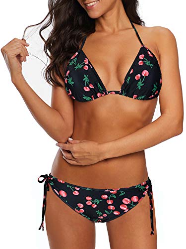 Durio Bikini para mujer, push up sexy, 2 piezas, bikini con triángulo, braguita ancha de cuerpo ajustable rojo cereza 44