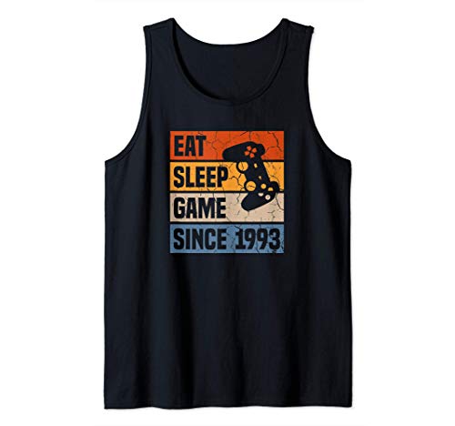 Eat Sleep Game Since 1993 28º Cumpleaños 28 Años Videojuego Camiseta sin Mangas