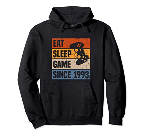 Eat Sleep Game Since 1993 28º Cumpleaños 28 Años Videojuego Sudadera con Capucha