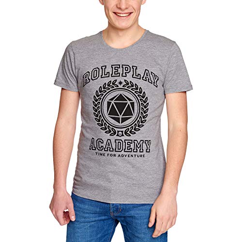 Elbenwald Camiseta de Hombre Roleplay Academy para fanáticos de los Juegos Gris - L