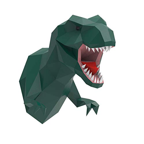 ENDARK T-Rex Papercraft 3D, DIY Papercraft Cardboard Animals Ciervo Decoracion Pared Tiranosaurio Rex Cabeza Pared (Verde)